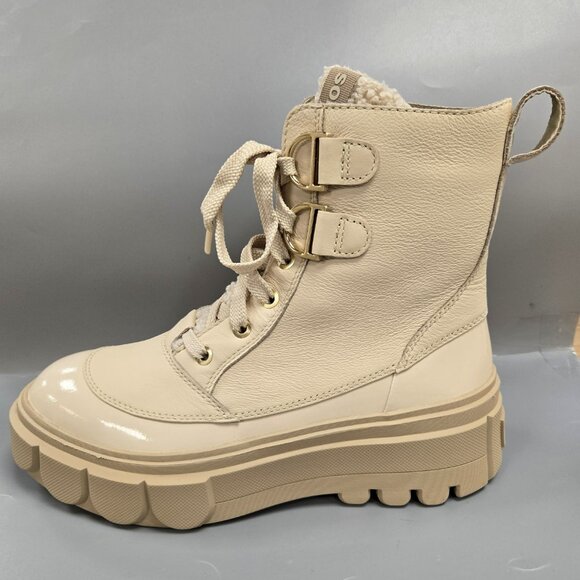SOREL Caribou X Cozy Lace Up Boot Bleached Ceramic Oatmeal Beige Size 8.5 - Picture 3 of 15